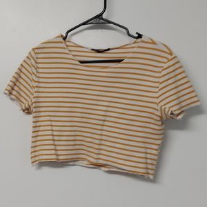 Yellow & White Striped Crop Top